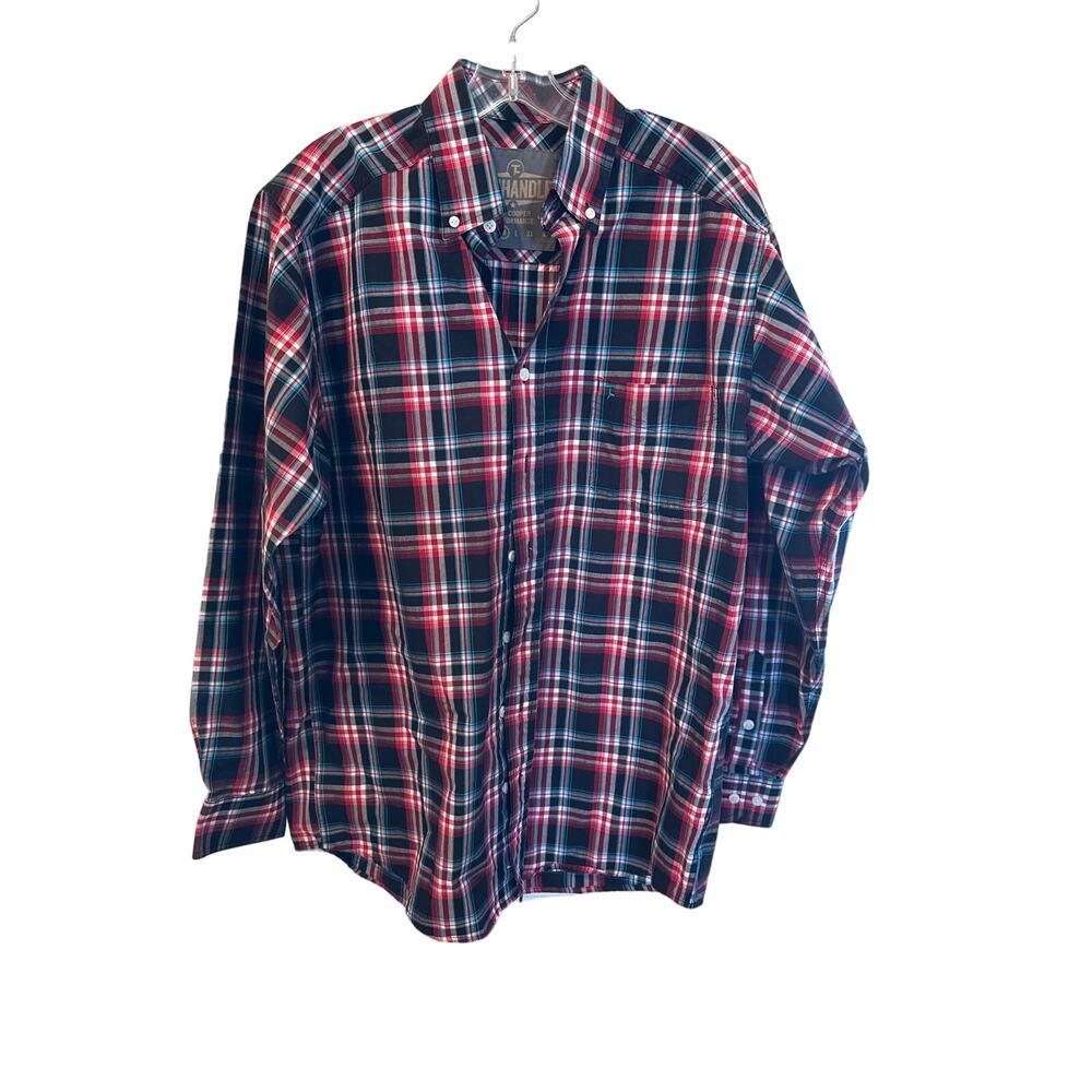 Men’s Panhandle Western Plaid Button Up Shirt. Size Medium